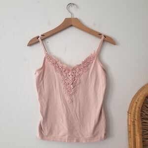 Isabella Bird Pink Tank Top Lace Applique S